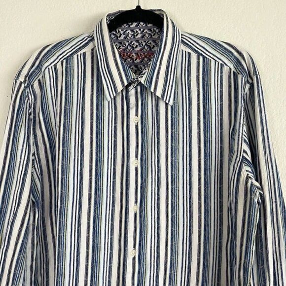 Robert Graham White Multicolored Striped Geometric Embroidered Button Up Shirt - Picture 4 of 12